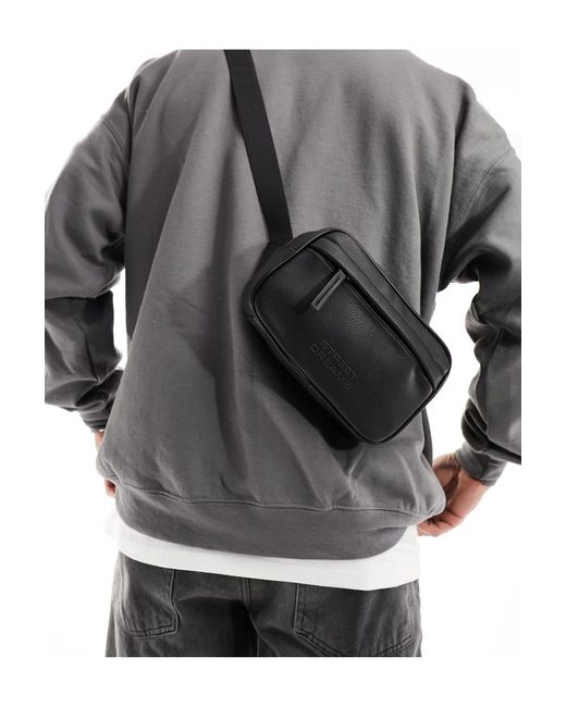 Bershka Black Front Zip Cross Body Bag for men