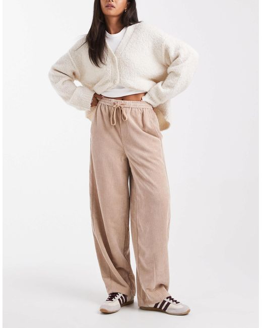 ASOS Natural Pull On Barrel Leg Cord Trousers