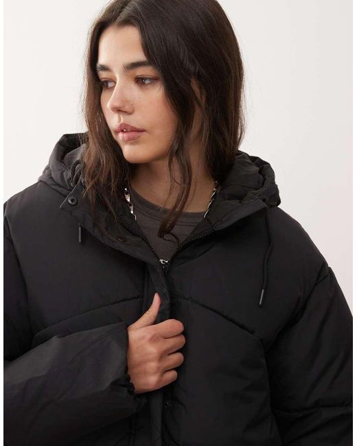 Noisy May Black Longline Padded Puffer With Hood