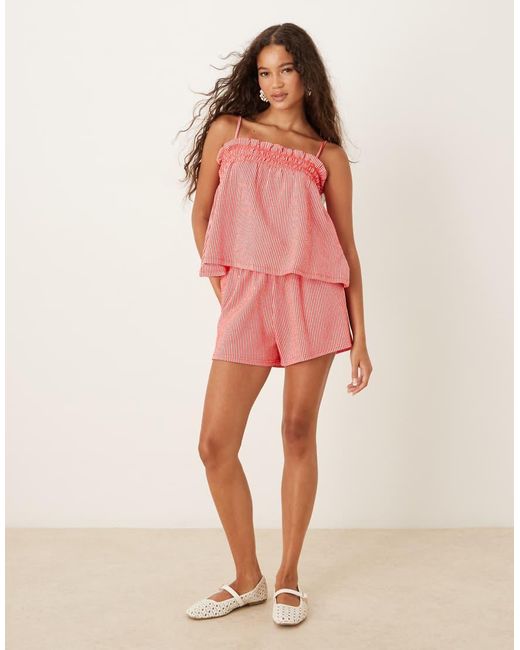 Gina Tricot Pink Co-Ord Textured Ruffled Edge Shorts