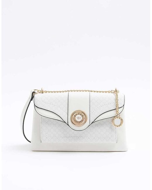 River Island White Monogram Shoulder Bag