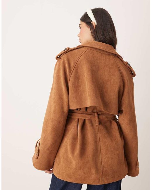 Miss Selfridge Blue Faux Suede Mid Length Trench Coat