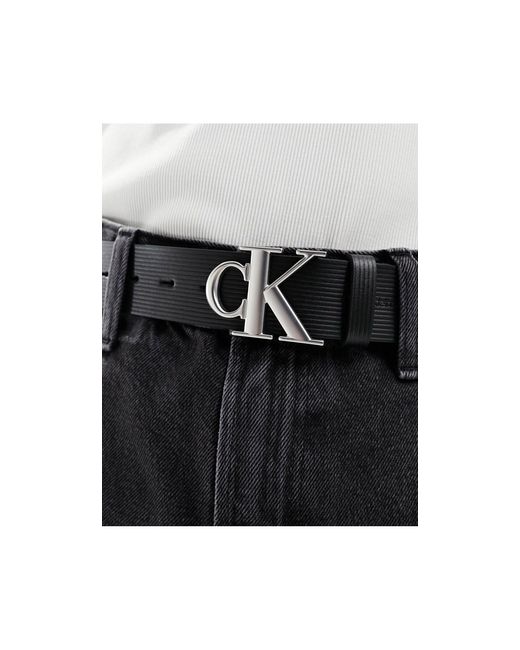 Calvin Klein Black Round Mono Plaque 40mm Leather Belt for men