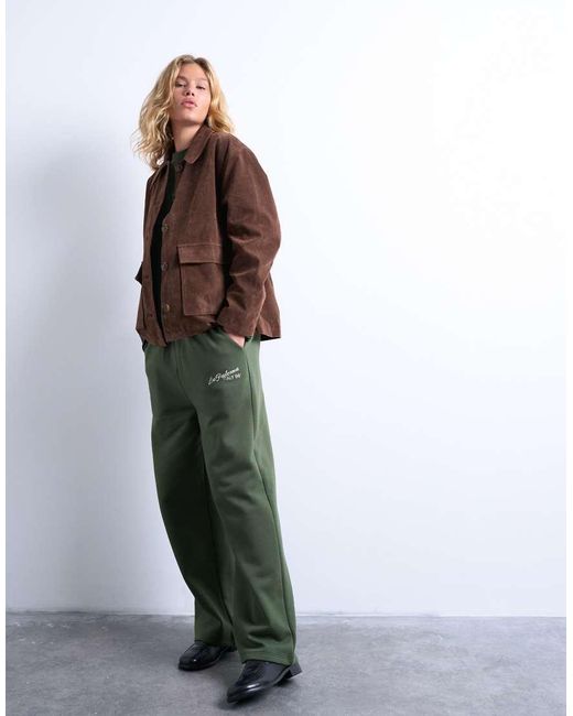 TOPSHOP Green La Paloma Embroidered Straight Leg Sweatpants