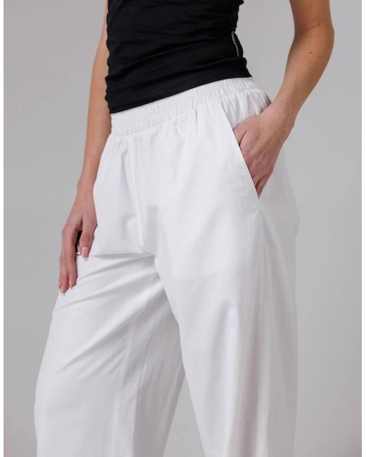 French Connection White Cotton Blend Elasticated Straight Leg Poplin Trousers