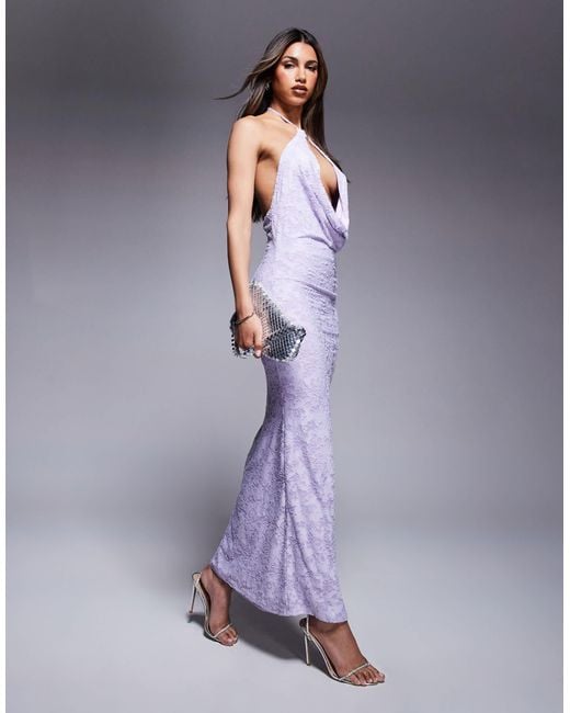 ASOS Purple Halter With Open Back Devore Maxi Dress