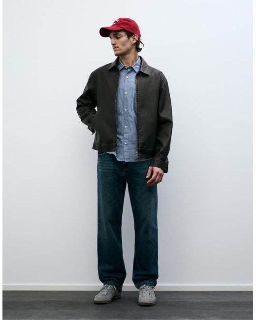 Pull&Bear Gray Washed Faux Leather Jacket for men