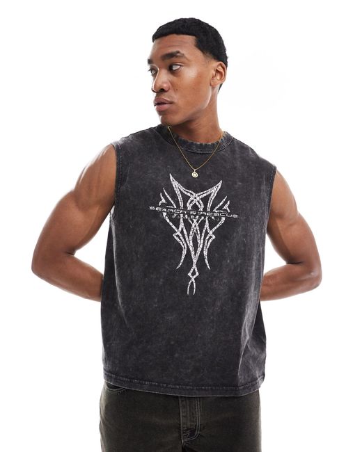 Weekday Black Boxy Fit Tank With Graphic Print for men