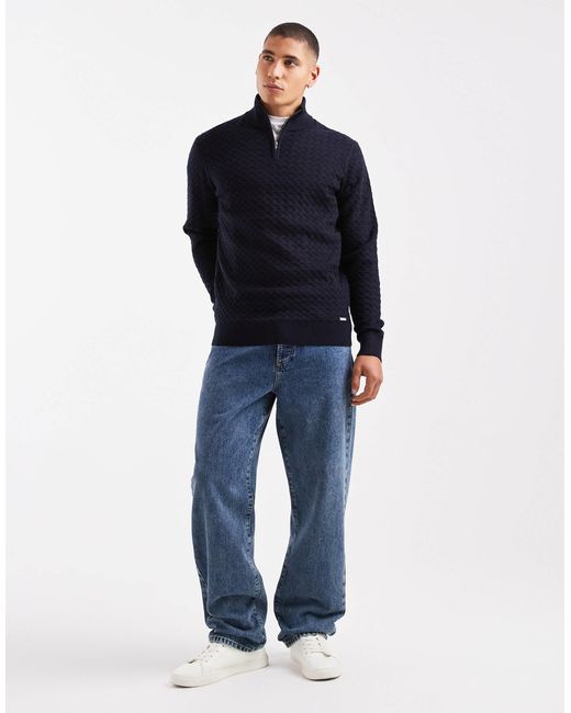 Threadbare – strukturierter strickpullover in Blue für Herren