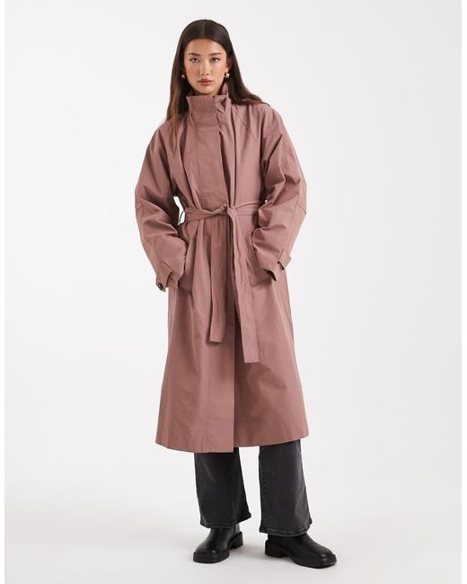 Object Red Clean High Neck Tie Waist Trench Coat