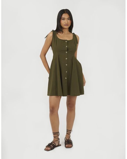 Brave Soul Green Strappy Button Front A-Line Mini Dress
