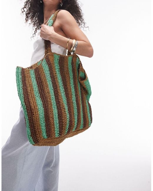 TOPSHOP Green Tana Oversized Woven Straw Tote Bag
