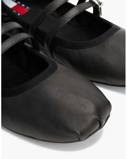 Tommy Hilfiger Black Leather Buckle Strap Ballerinas