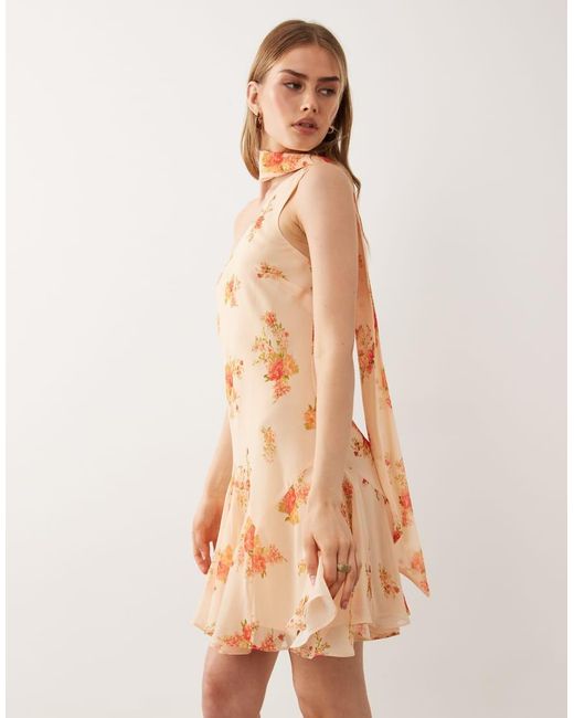 ASOS Natural On Shoulder Mini Dress With Scarf