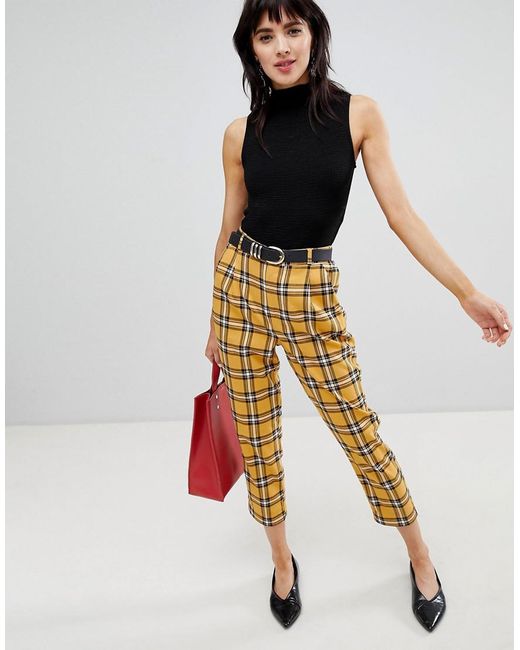 Stradivarius Denim Yellow Tartan 