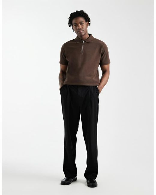 ASOS Brown Regular Fit Polo With Quarter Zip for men
