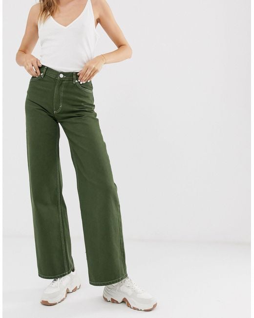 Monki Green Yoko Wide Leg Jeans With Organic Cotton