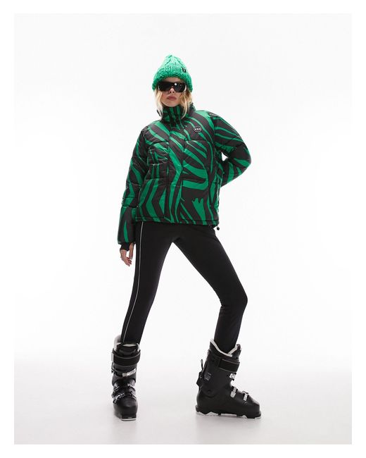 Sno - giacca da sci verde con collo a imbuto e stampa zebrata di TOPSHOP in Green