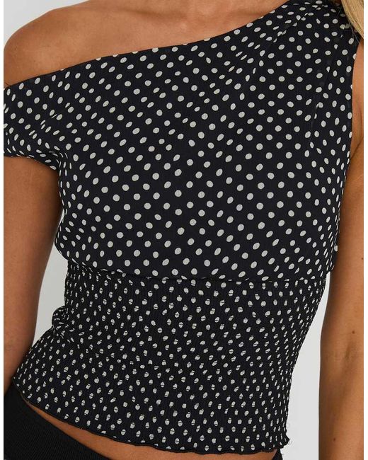 Princess Polly Gray Shirred Waist Asymmetric Off Shoulder Top Co-ord
