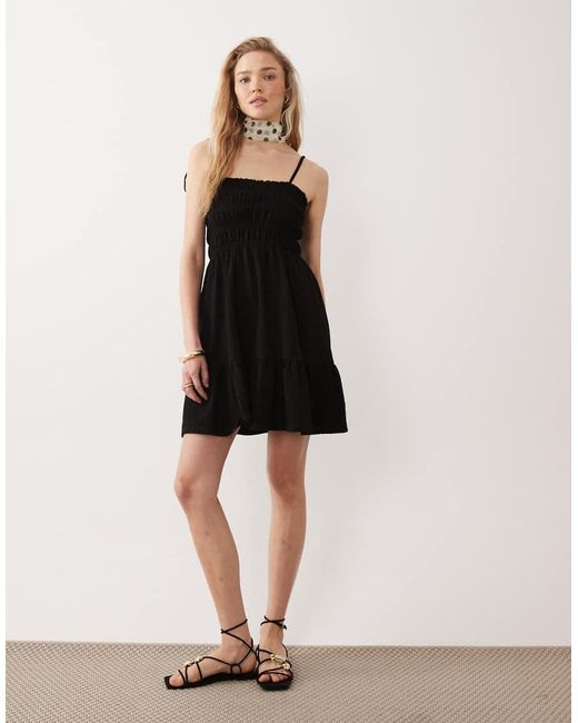 Miss Selfridge Black Shirred Cami Mini Dress