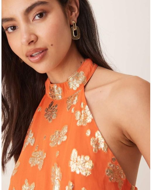 Maya Orange Floral Halter Neck Tiered Midaxi Dress