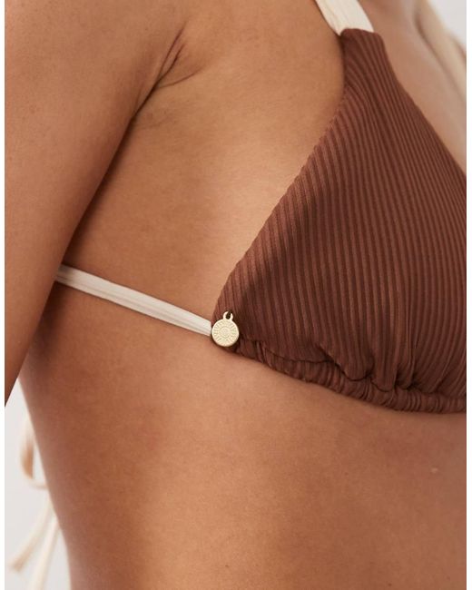 Rhythm Brown Rib Soft Strap Triangle Bikini Top