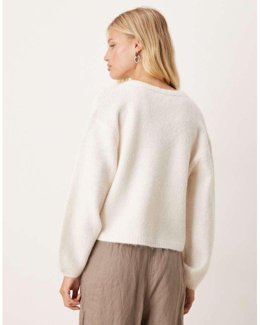 Gina Tricot Natural V Neck Knitted Wool Alpaca Cardigan