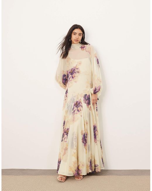 ARRANGE Natural – hochgeschlossenes trapez-maxikleid mit blumenmuster