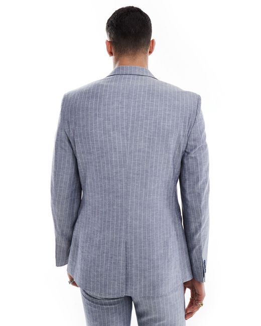 ASOS Blue Slim Linen Mix Suit Jacket for men