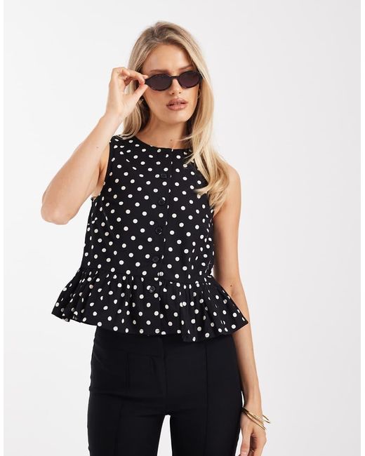 New Look Blue Polka Dot Peplum Shell Top