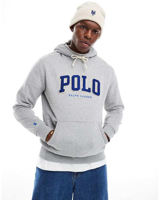 Sudadera Gris Jaspeado De Felpa Con Capucha Y Aplicación De Chenilla De Polo Ralph Lauren de hombre de color Gray
