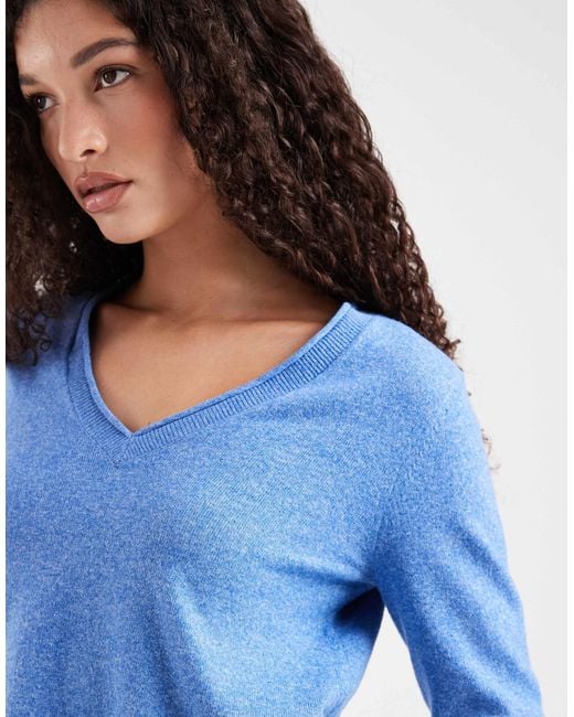 ONLY Blue V-neck Long Sleeve Knitted Top