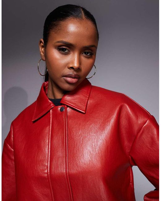 River Island Red Faux Leather Colla Bomber Jacket