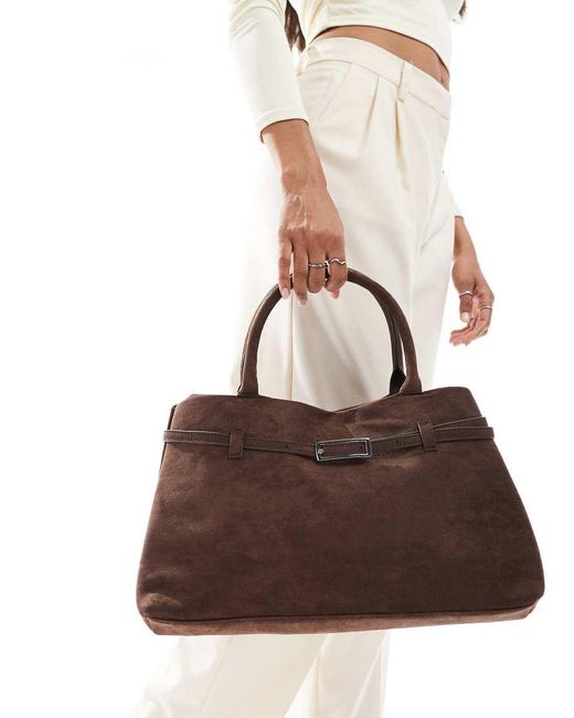 Glamorous Tote Handtas Van Imitatiesuède Met Gespdetail in het Brown