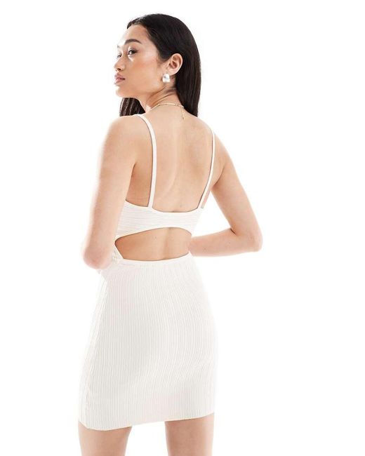 Bershka Gebreide Mini Jurk Met Bandjes in het White