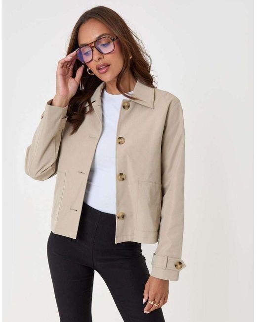 Threadbare Natural Scarf Detail Cropped Trench Coat