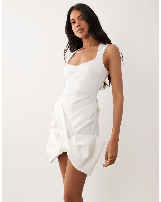 ASOS White Square Neck Mini Dress With Bow Skirt Detail