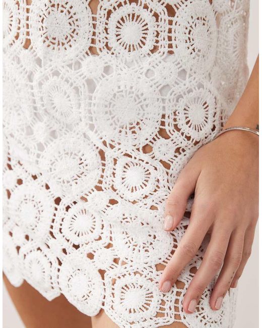 New Look White Floral Crochet Mini Beach Dress