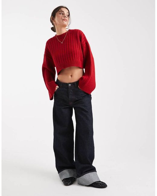 ASOS Cropped Gebreide Trui Met Brede Ribbels