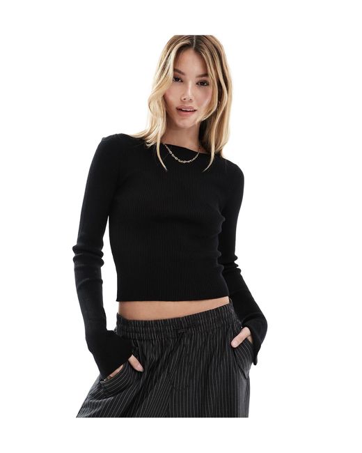 ASOS Black Knitted Boat Neck Long Sleeve Top