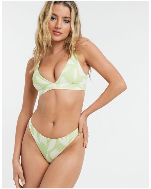 Monki Synthetic Nilla Recycled Polyester Leaf Print Bikini Bottom in Green  - Lyst
