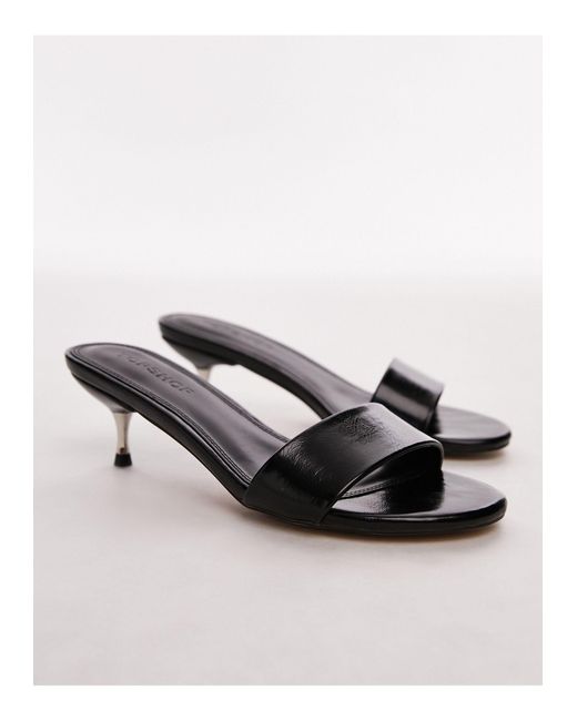 TOPSHOP Black Izz Rounded Mid Pin Heel Mules