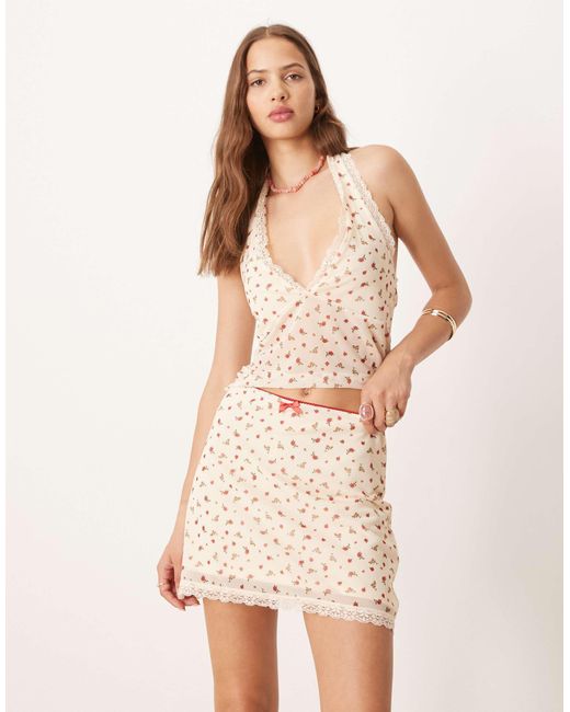 ASOS Natural Mini Skirt With Lace Trim