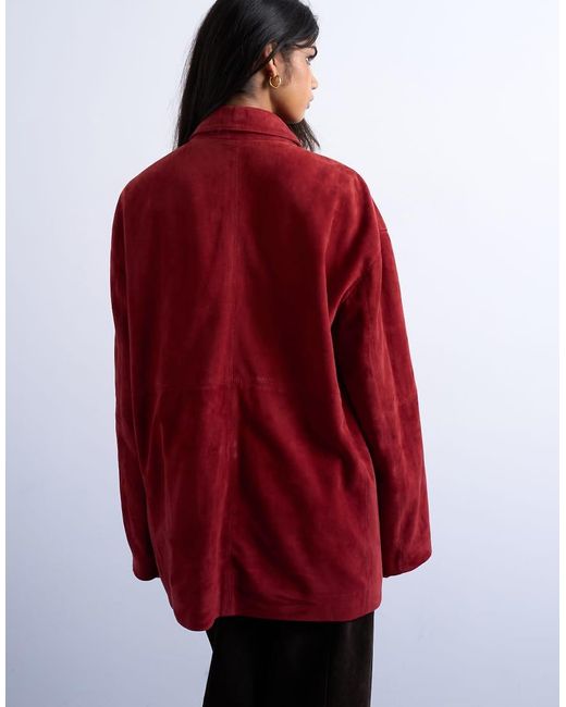 TOPSHOP Red Real Suede Shirt