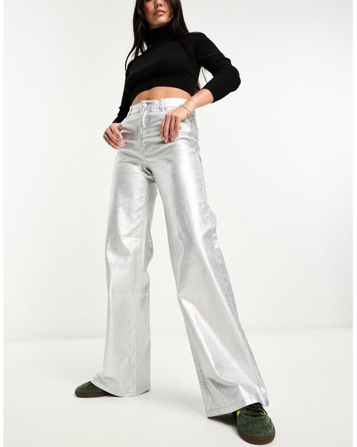Pull&Bear White Wide Leg Metallic Jean