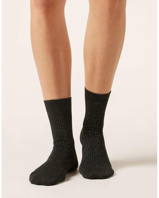 Calzedonia Black Glitter Ribbed Socks