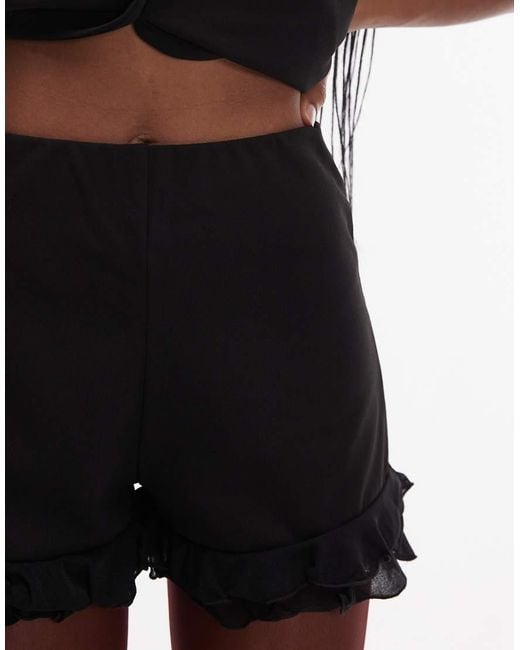 ASOS Black Mini Shorts With Contrast Mesh Ruffle Detailing