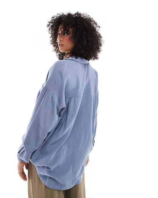 Pull&Bear Oversized Overhemd Van Linnenmix in het Blue