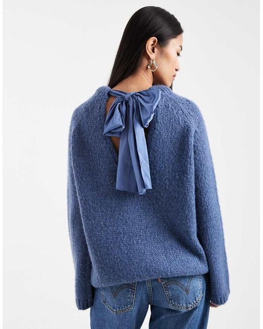 ONLY Blue Oversized Bow Back Detail Jumper