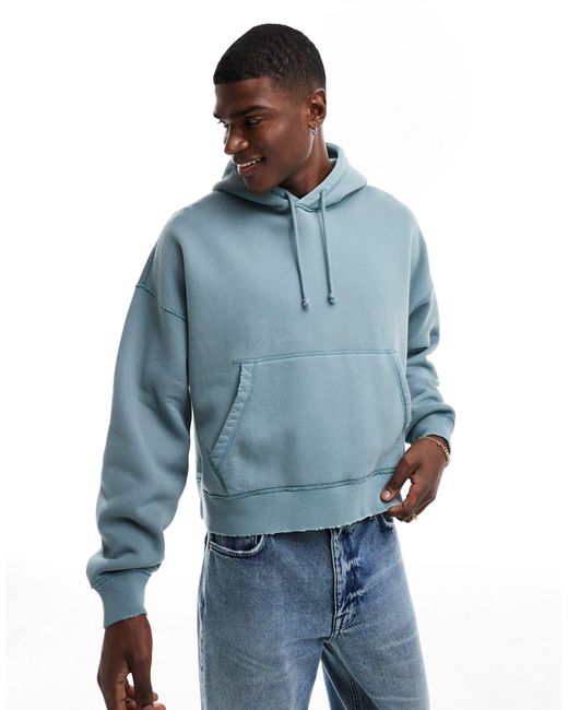 Abercrombie & Fitch Blue Cropped Vintage Blank Hoodie for men